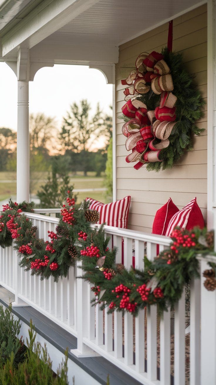 Festive Red and Green Porch Elegance