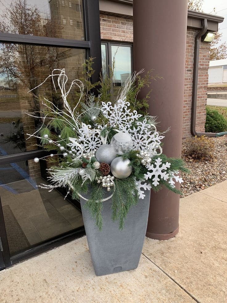 Frosty Elegance Snowflake Porch Arrangement