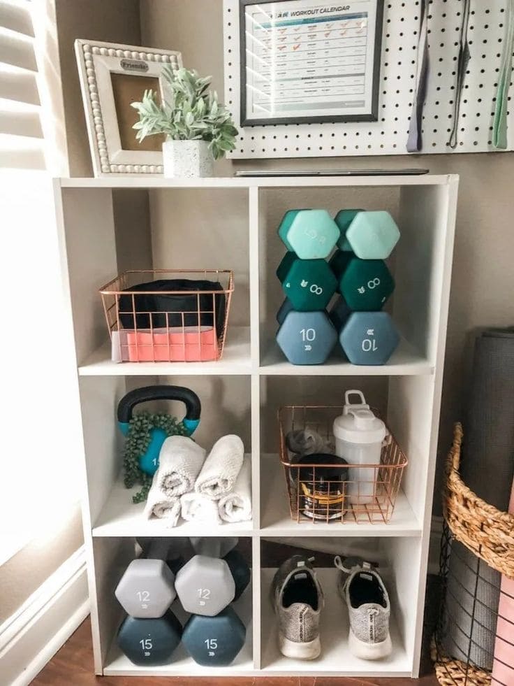 Chic Home Gym Storage for a Tidy Space