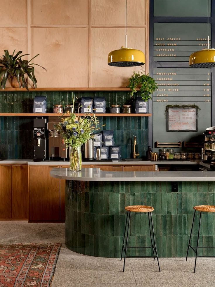 Chic Retro Kitchen with Bold Green Accents