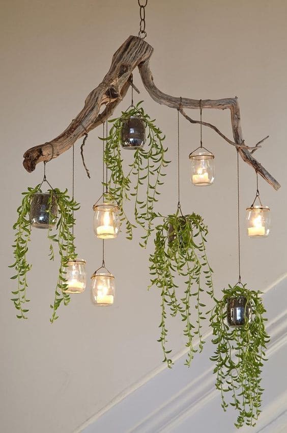 Driftwood Hanging Planter with Candles