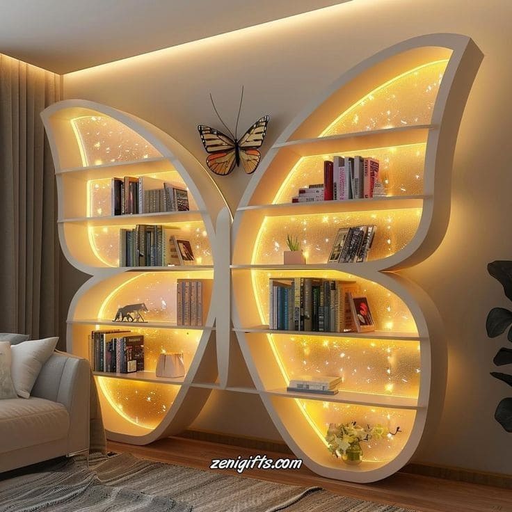 Enchanting Butterfly Bookshelf with LED Glow