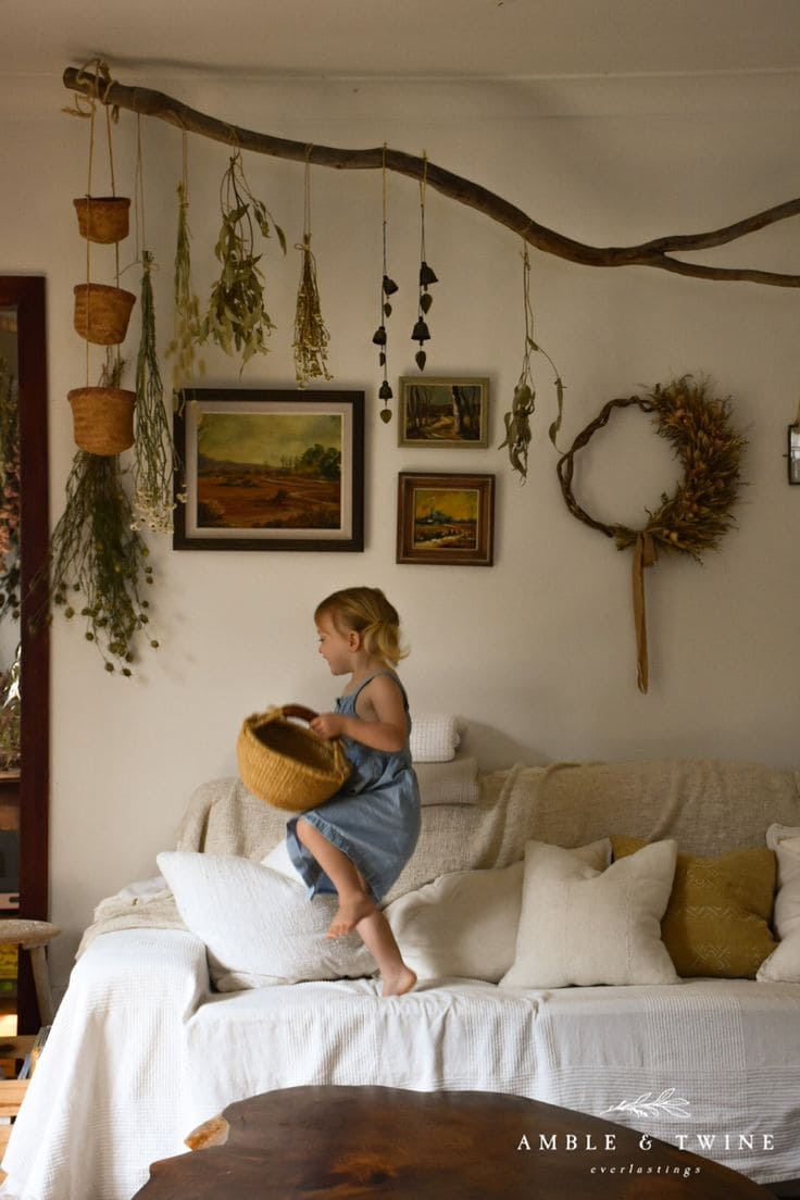 Rustic Hanging Branch Display for Walls