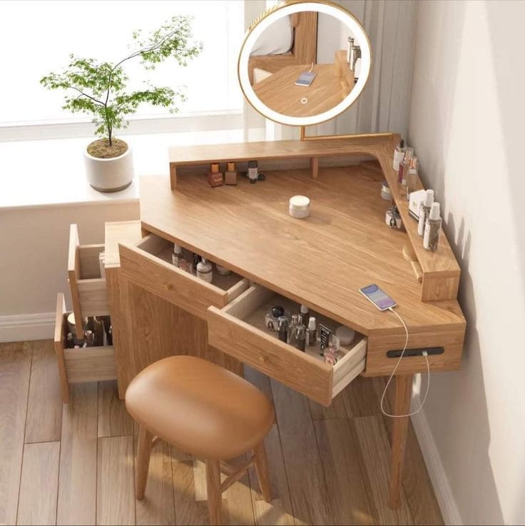 Stylish Corner Vanity with Smart Storage