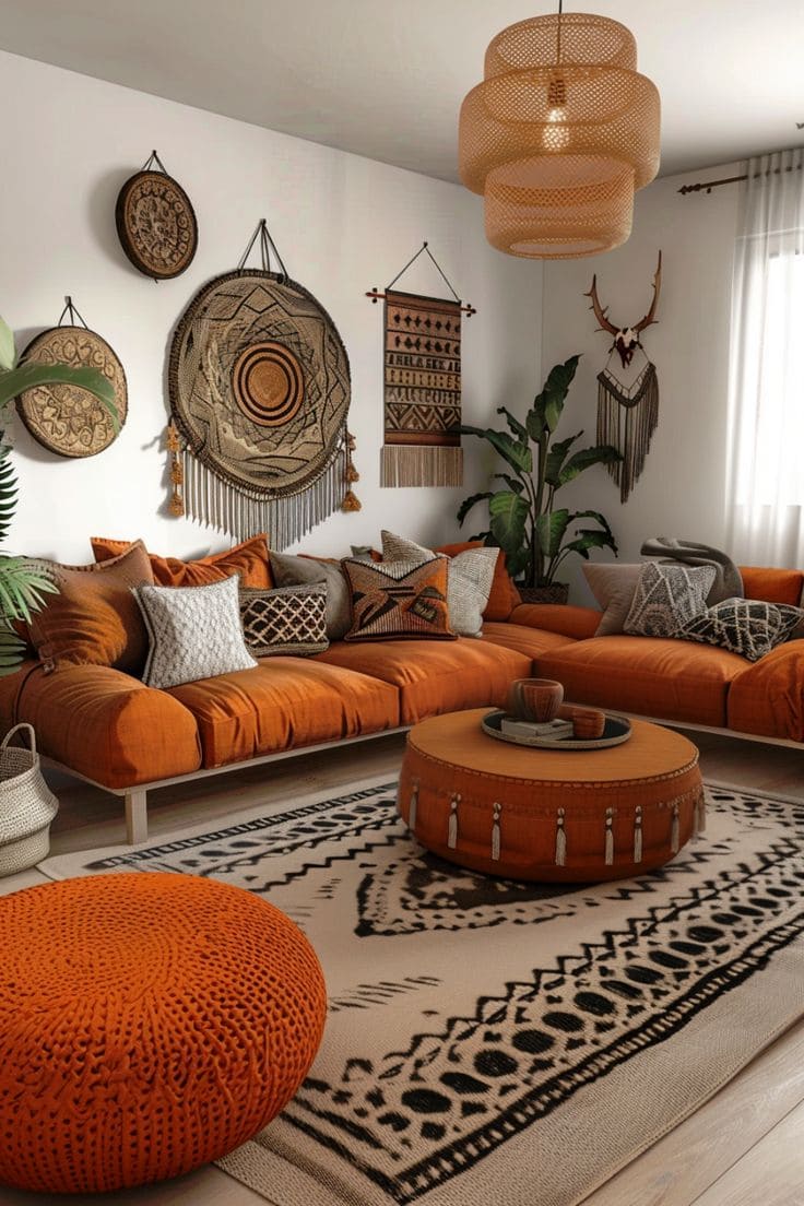 Boho-Inspired Earthy Living Room with Warm Tones