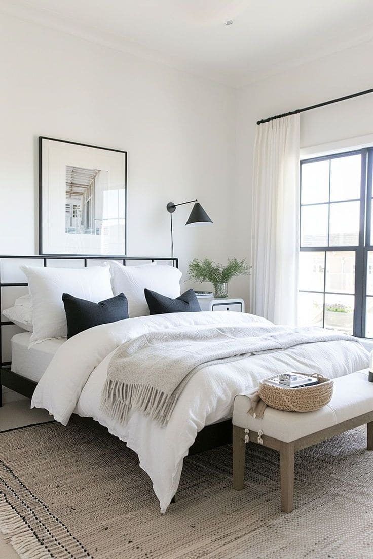 Chic Monochrome Elegance in a White Bedroom