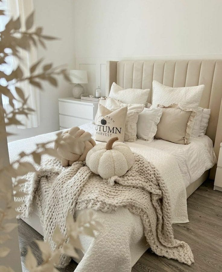 Cozy Autumn-Inspired White Bedroom
