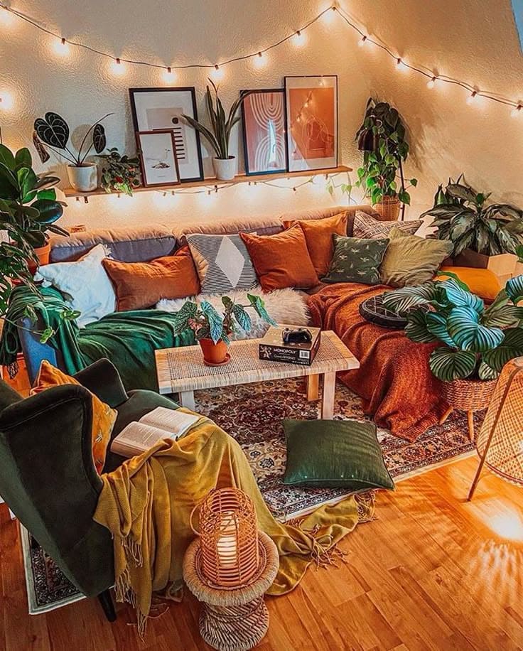 Cozy and Vibrant Earthy Living Room Retreat