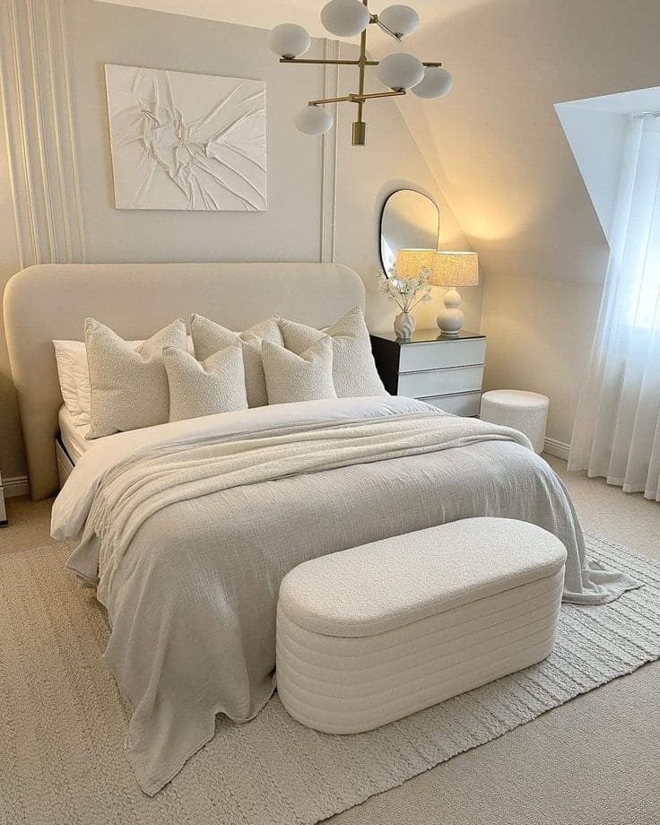Elegant All-White Bedroom with Chic Accents