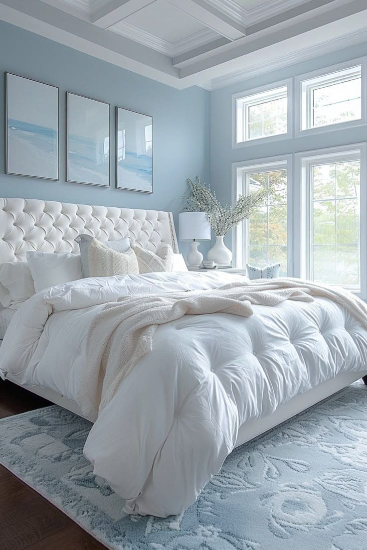 Serene White Bedroom with Soft Blue Touches