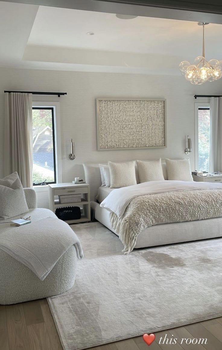 Sophisticated All-White Bedroom with Textural Elegance