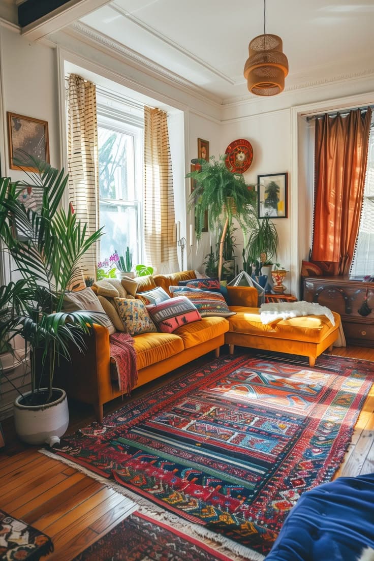 Vibrant Bohemian Earthy Living Room Charm