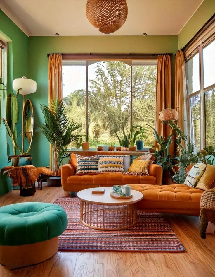 Vibrant Earthy Living Room with a Nature-Inspired Glow