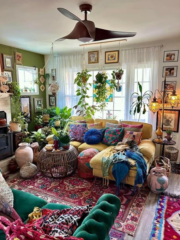 Vibrant and Eclectic Earthy Living Room Haven