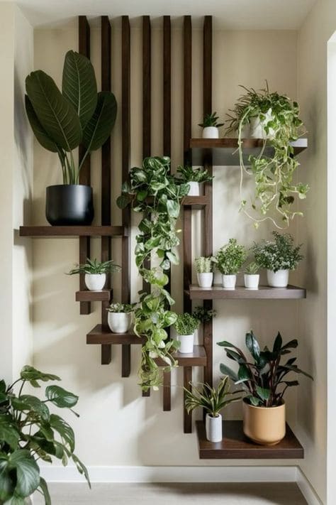Artistic Wooden Plant Shelving