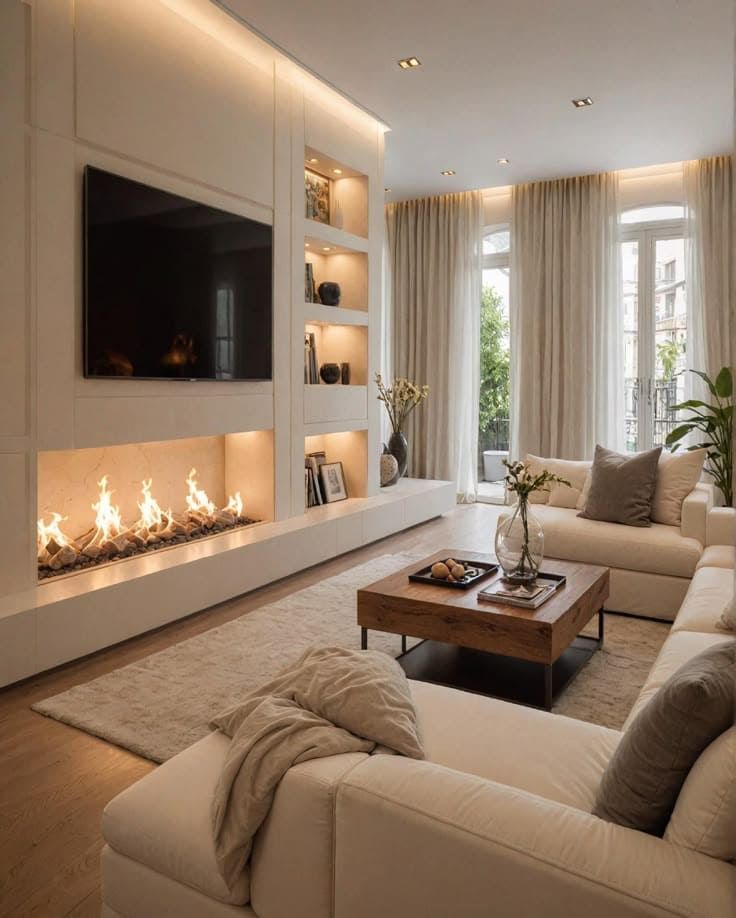 Contemporary Chic Fireplace Oasis