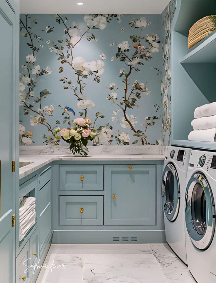 Elegant Floral Symphony Laundry Room