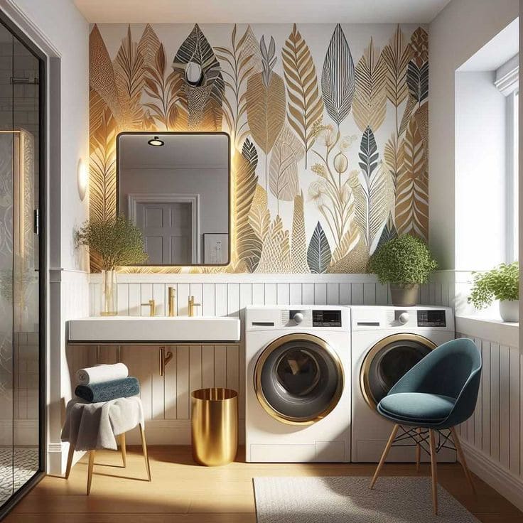 Golden Leaf Elegance Laundry Room