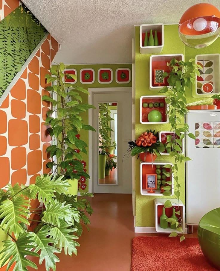 Lush Retro Plant-Filled Hallway