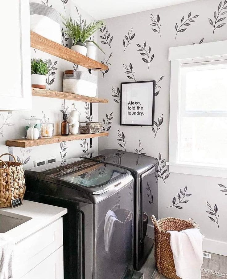 Minimalist Leafy Charm Laundry Room