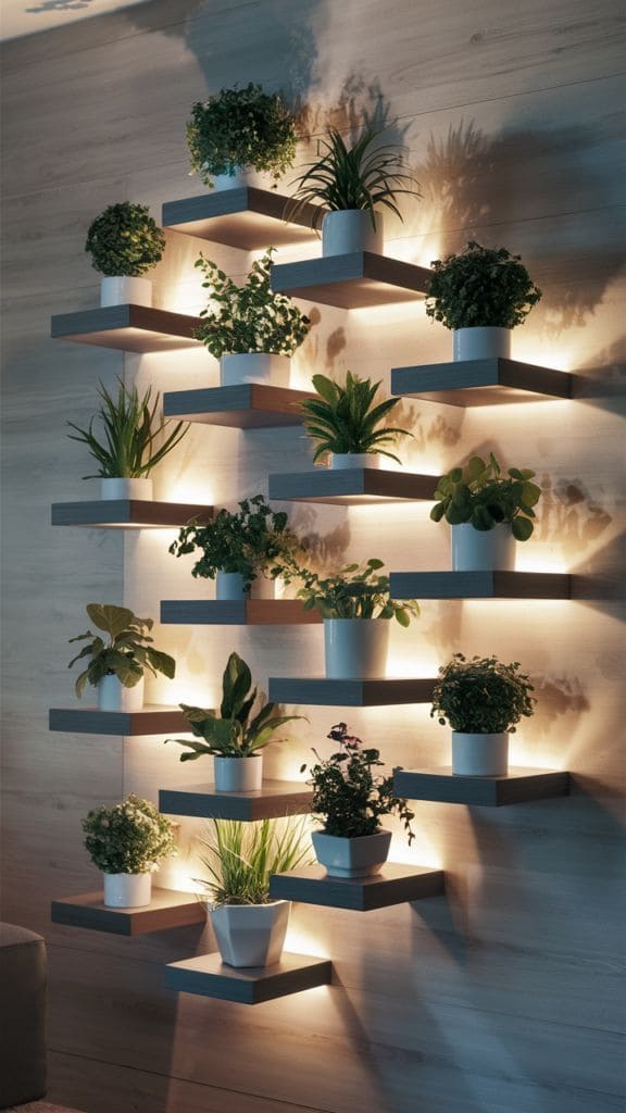 Modern Illuminated Plant Shelves