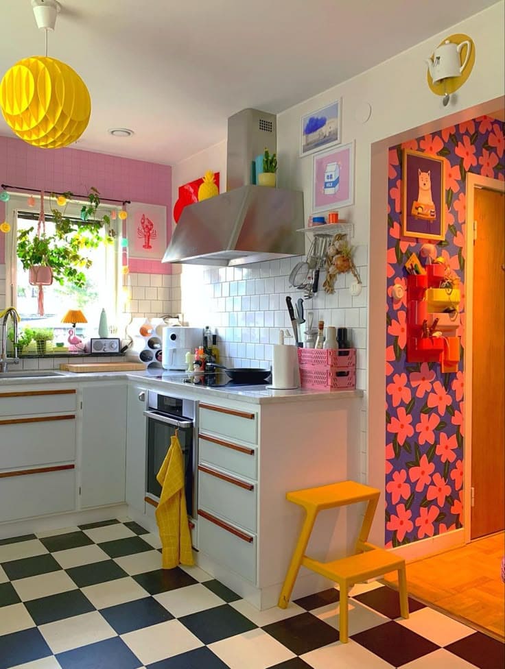 Playful Pink Retro Kitchen