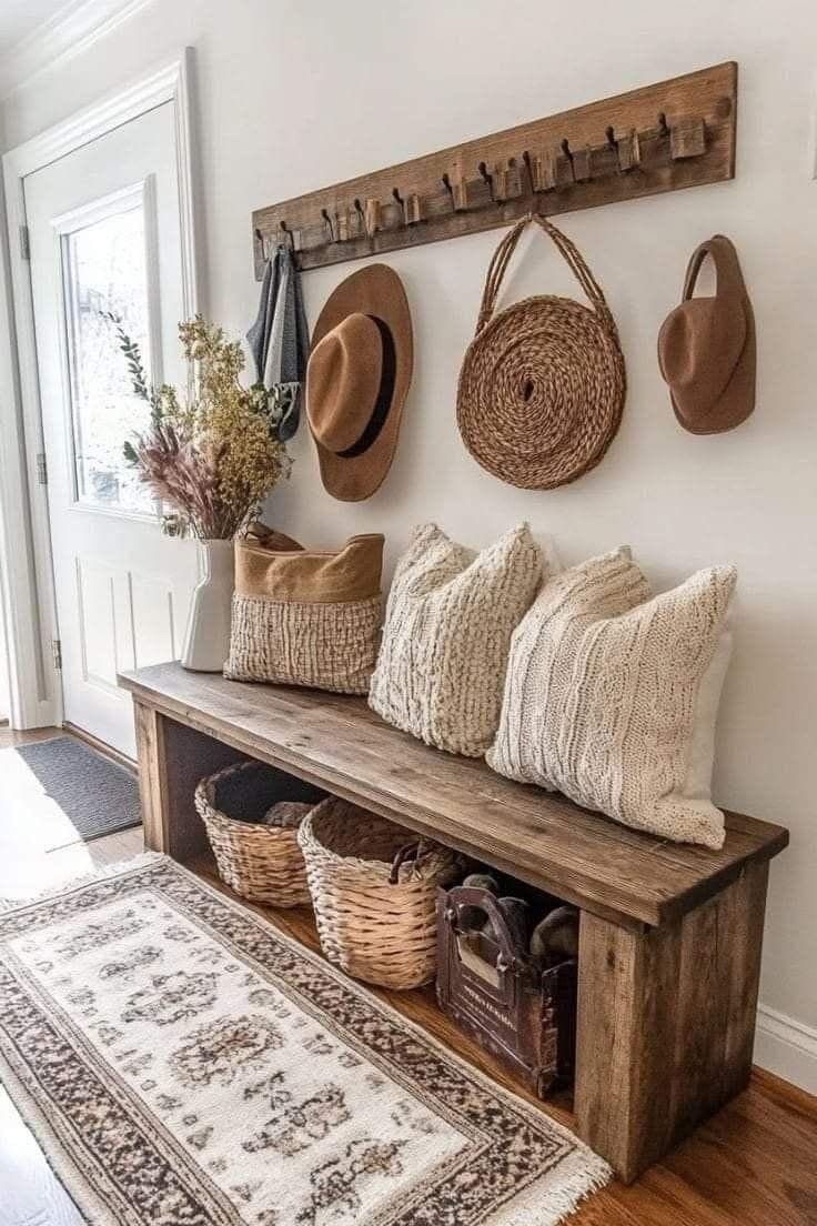 Rustic Warm Farmhouse Entryway Nook