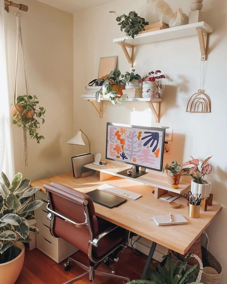 Serene Plant-Filled Workspace Nook