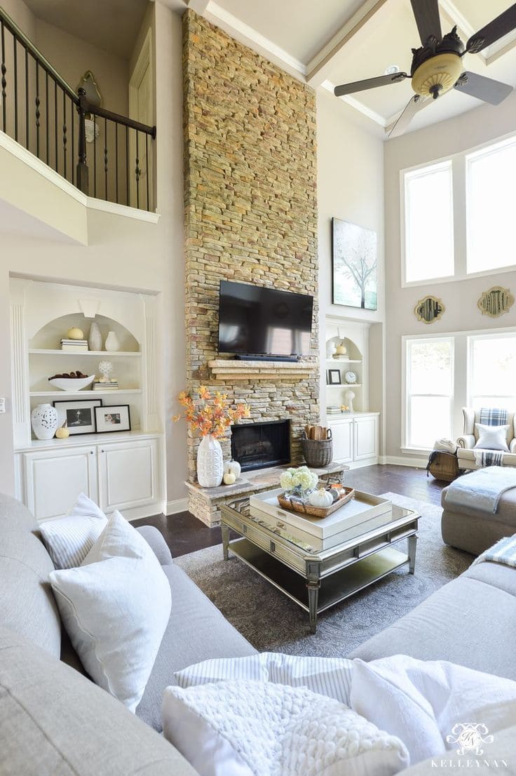 Warm Stone Fireplace Elegance