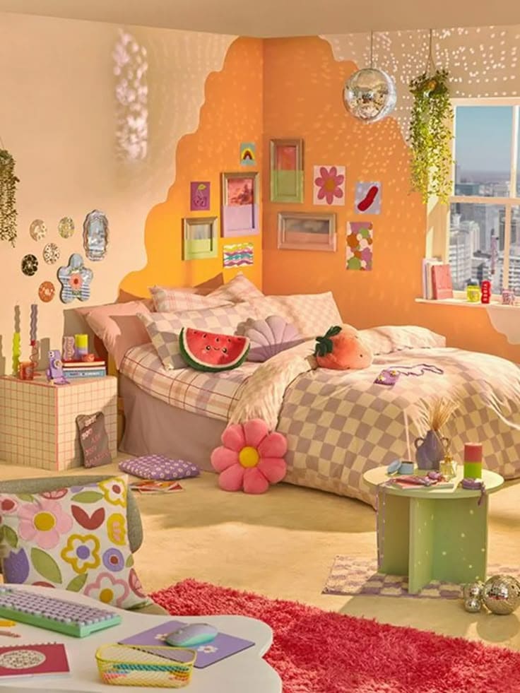 Whimsical Orange Bedroom Nook
