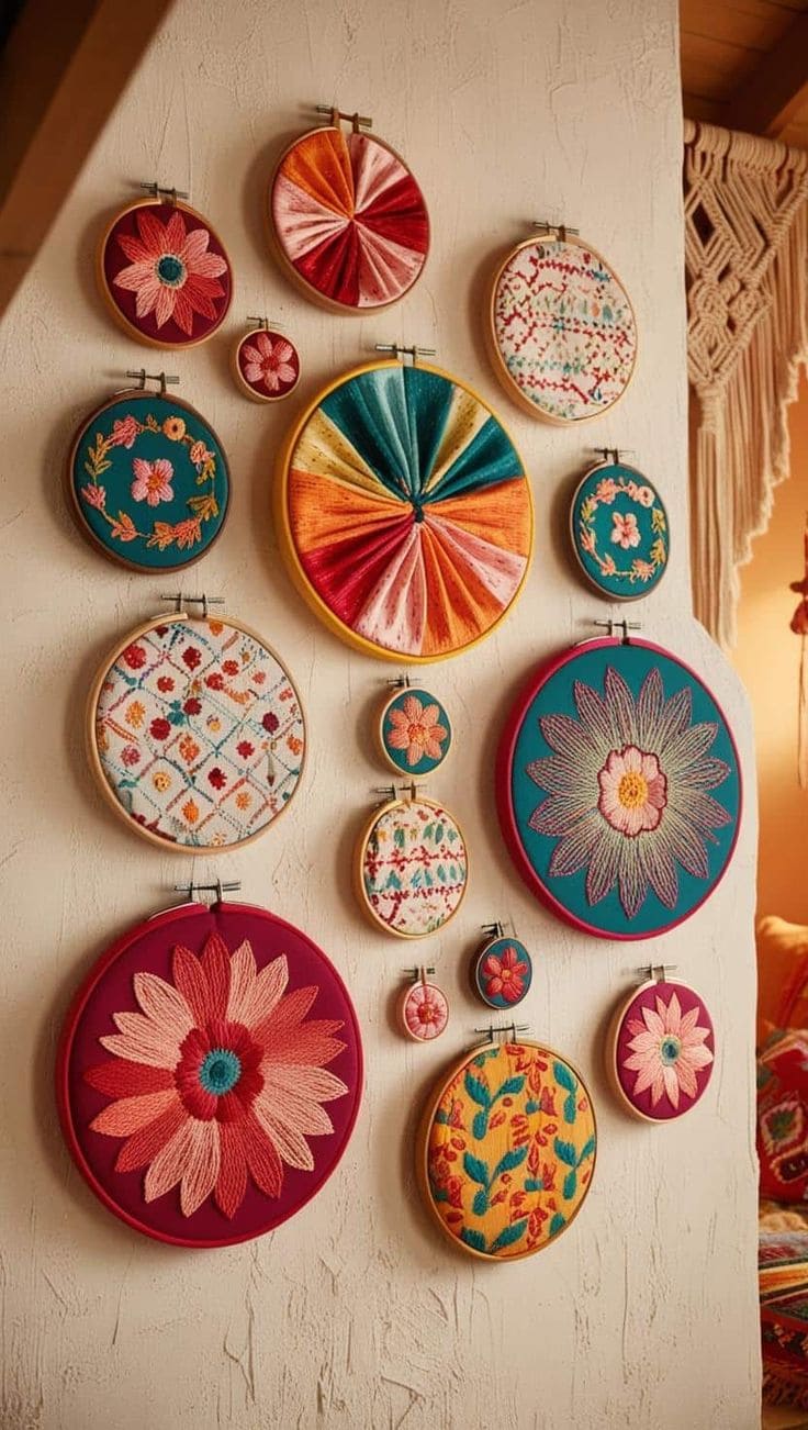 Colorful Bohemian Embroidery Hoop Wall Art