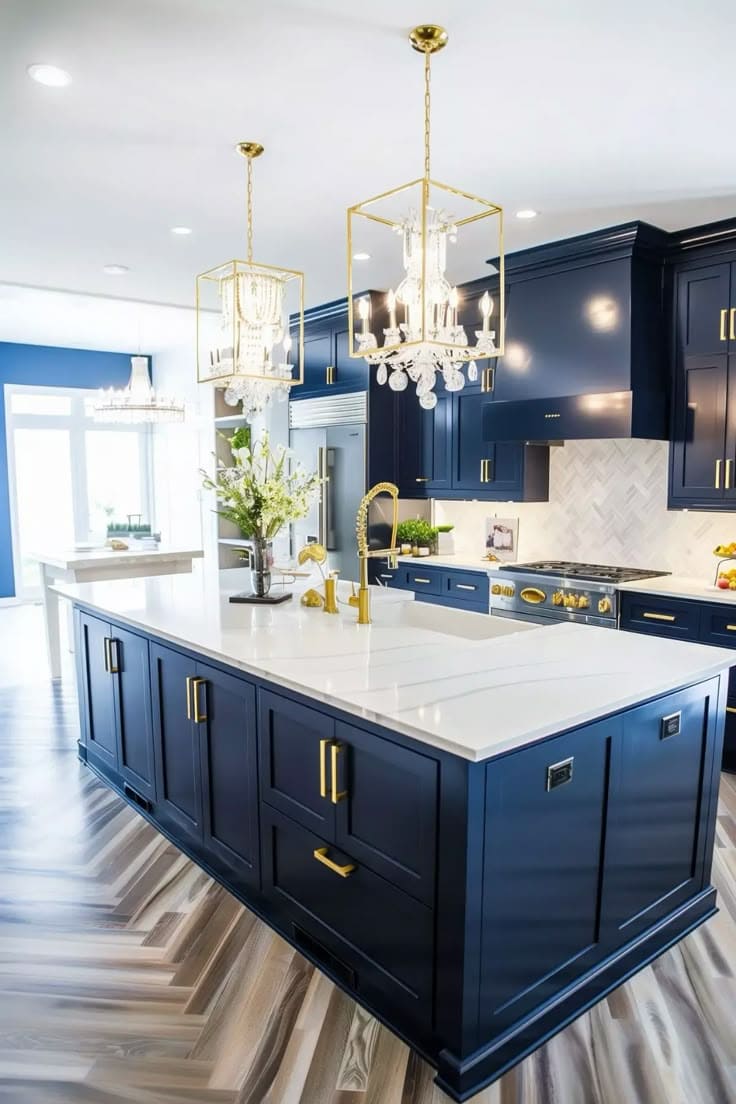 Dazzling Navy and Gold High-End Kitchen