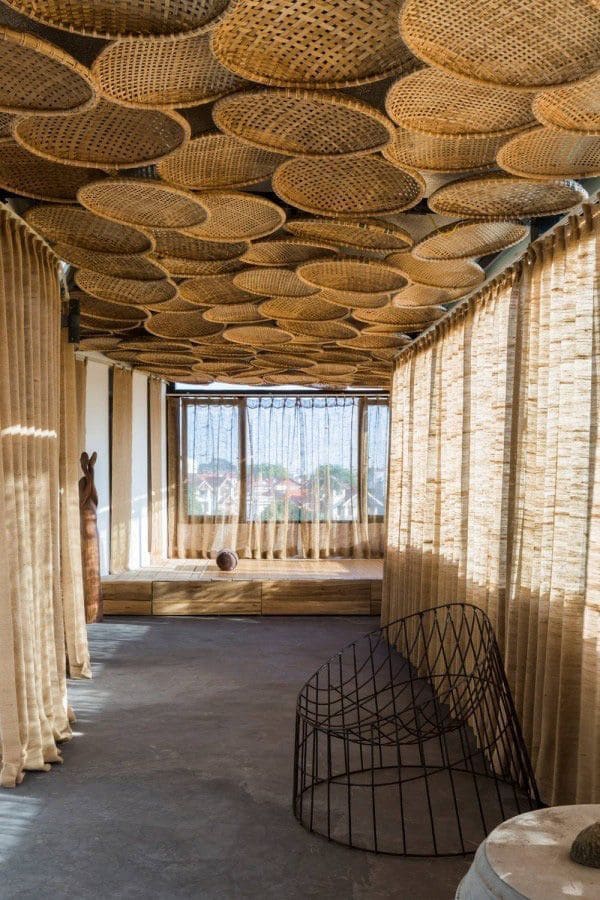 Earthy Basket Weave Ceiling Installation