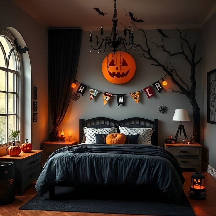 Hauntingly Elegant Pumpkin Manor Bedroom