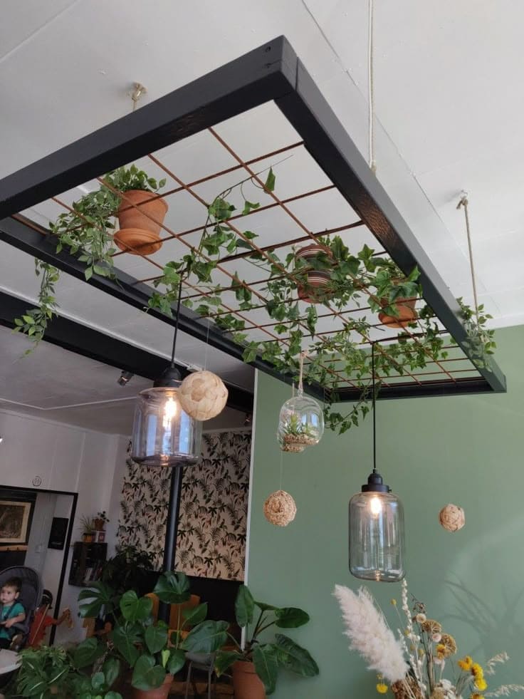 Lively Hanging Plant and Lantern Grid Frame