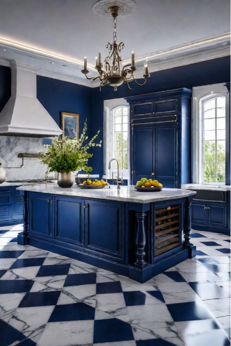 Majestic Navy Kitchen with Classic European Charm