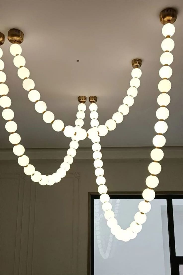 Modern Pearl String Ceiling Light Drapes