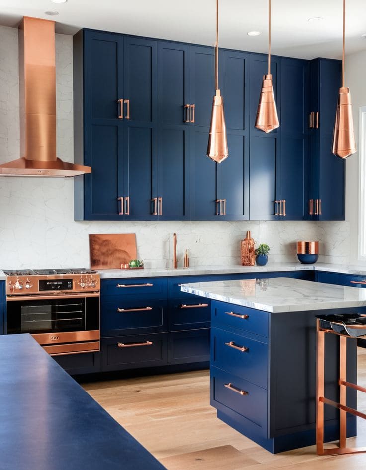 Sleek Navy and Copper Statement Kitchen