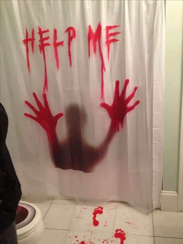 Bloody Horror Shower Curtain Setup
