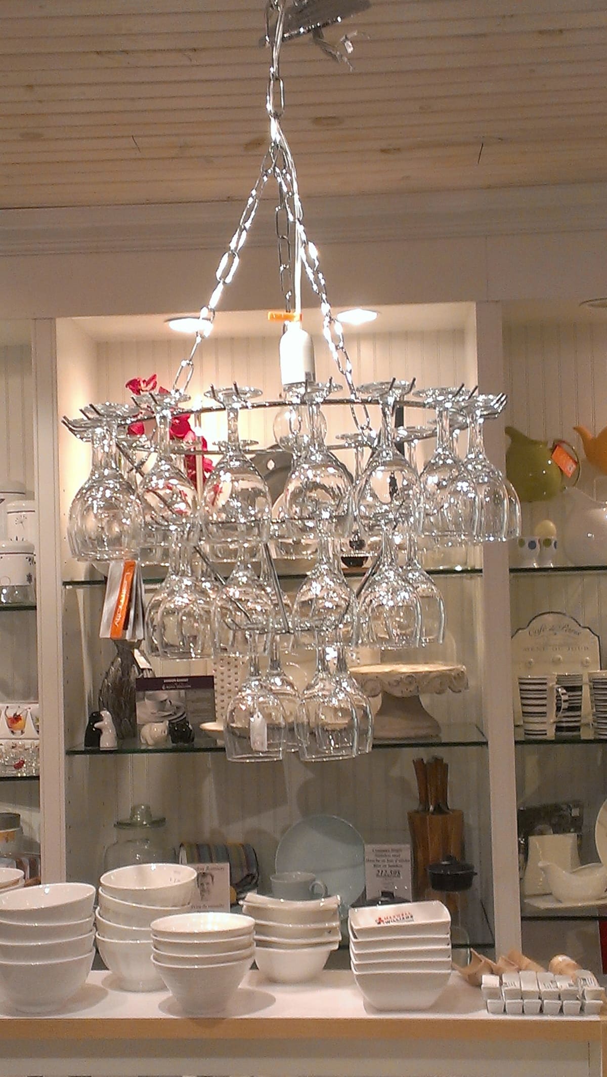 Ceiling-Mounted Glass Chandelier Rack