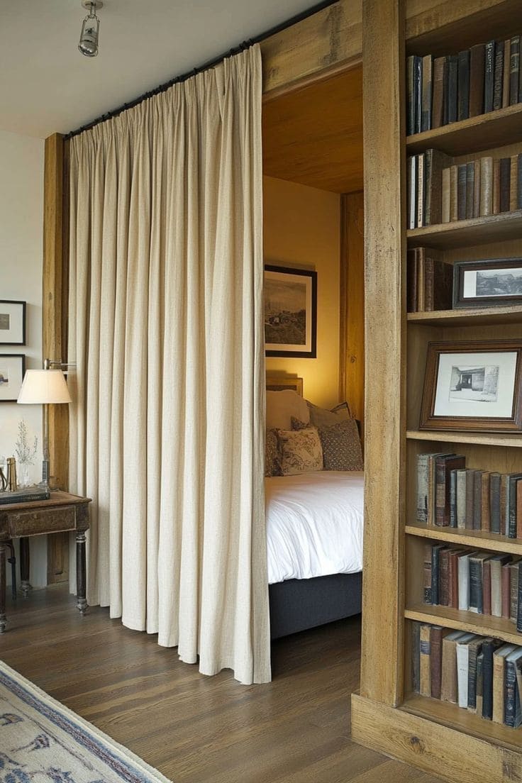 Curtained Bookcase Nook Divider