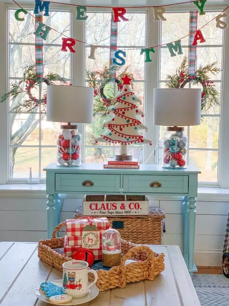 Festive Farmhouse Window with Playful Vintage Flair