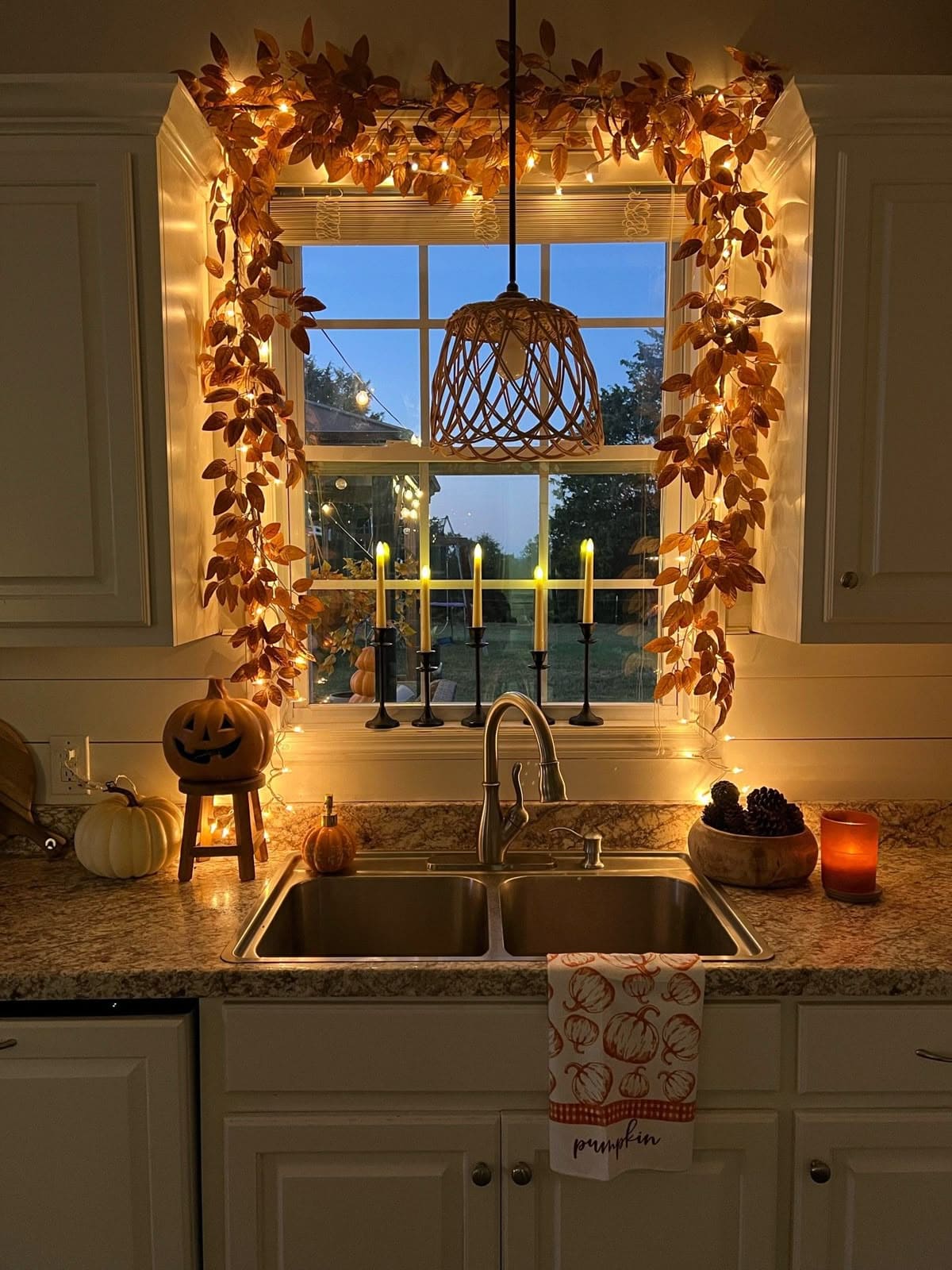 Glowing Autumn Window with Halloween Whimsy