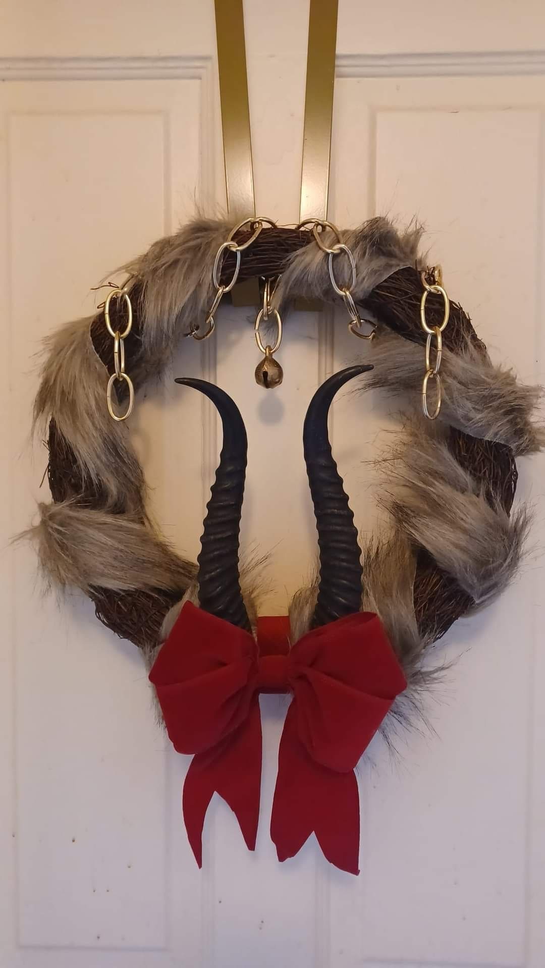 Krampus-Inspired Wreath with Horns and Fur