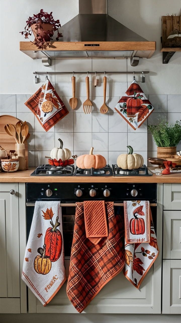 Playful Pumpkin-Inspired Stove Setup with Harvest Tones