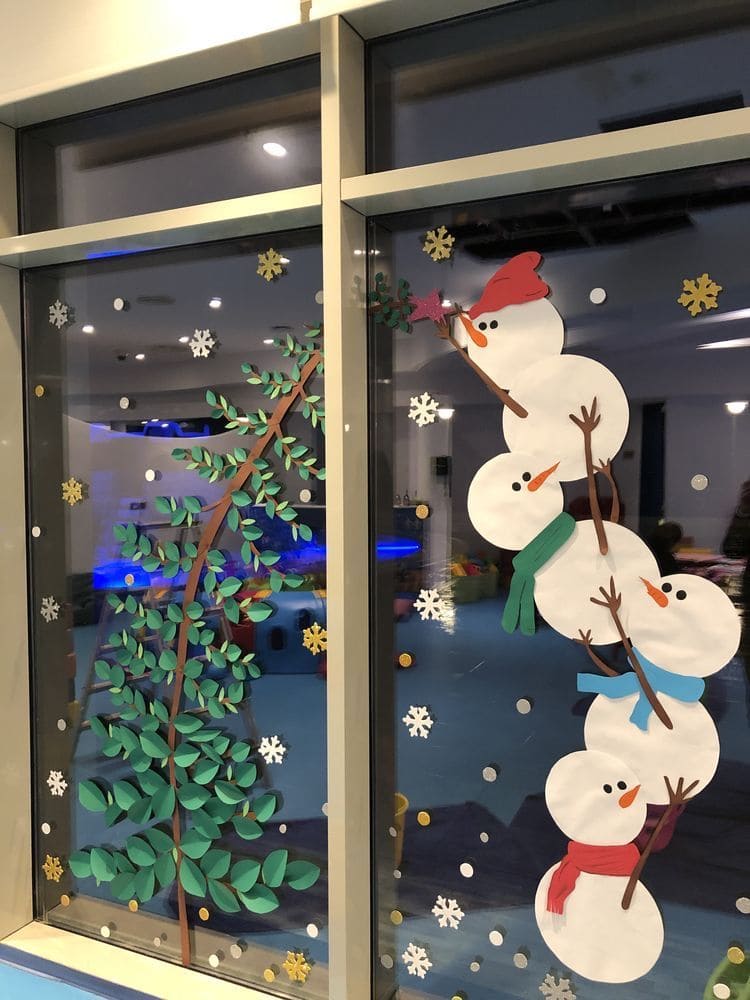 Playful Snowman Window Scene
