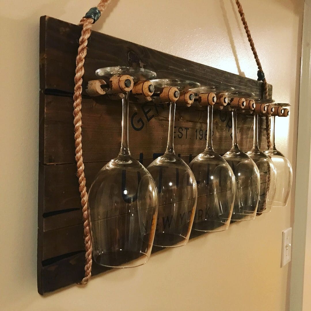 Rope-Suspended Cork Rack for Wine Glasses