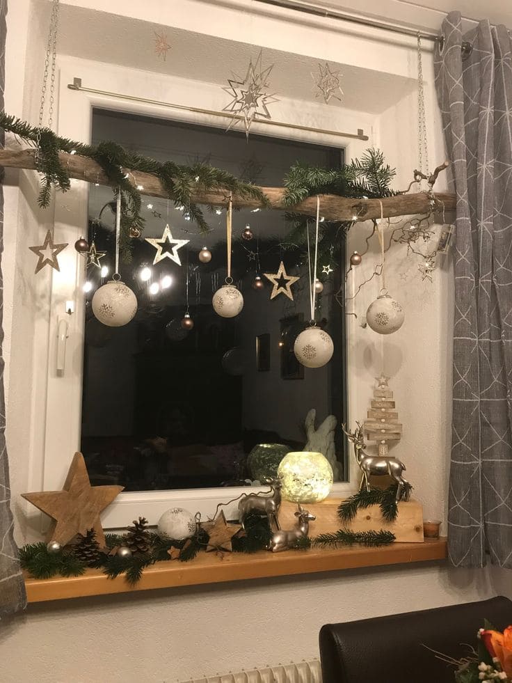 Rustic Hanging Branch Window Scene