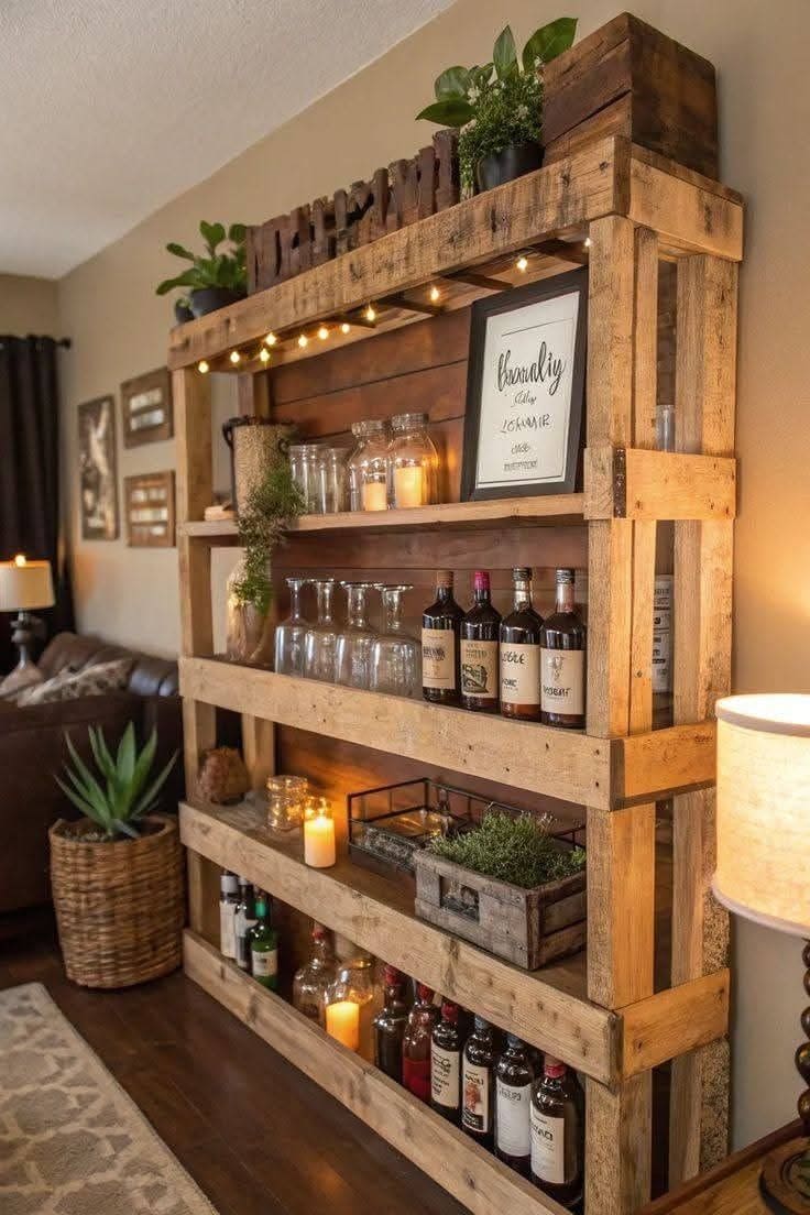 Rustic Pallet Bar with Ambient Charm