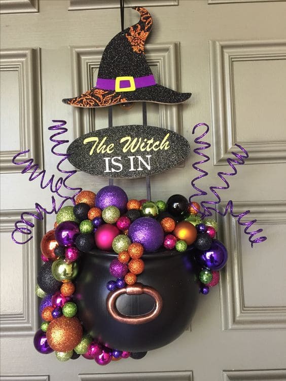 The Witch Is In Cauldron Wreath
